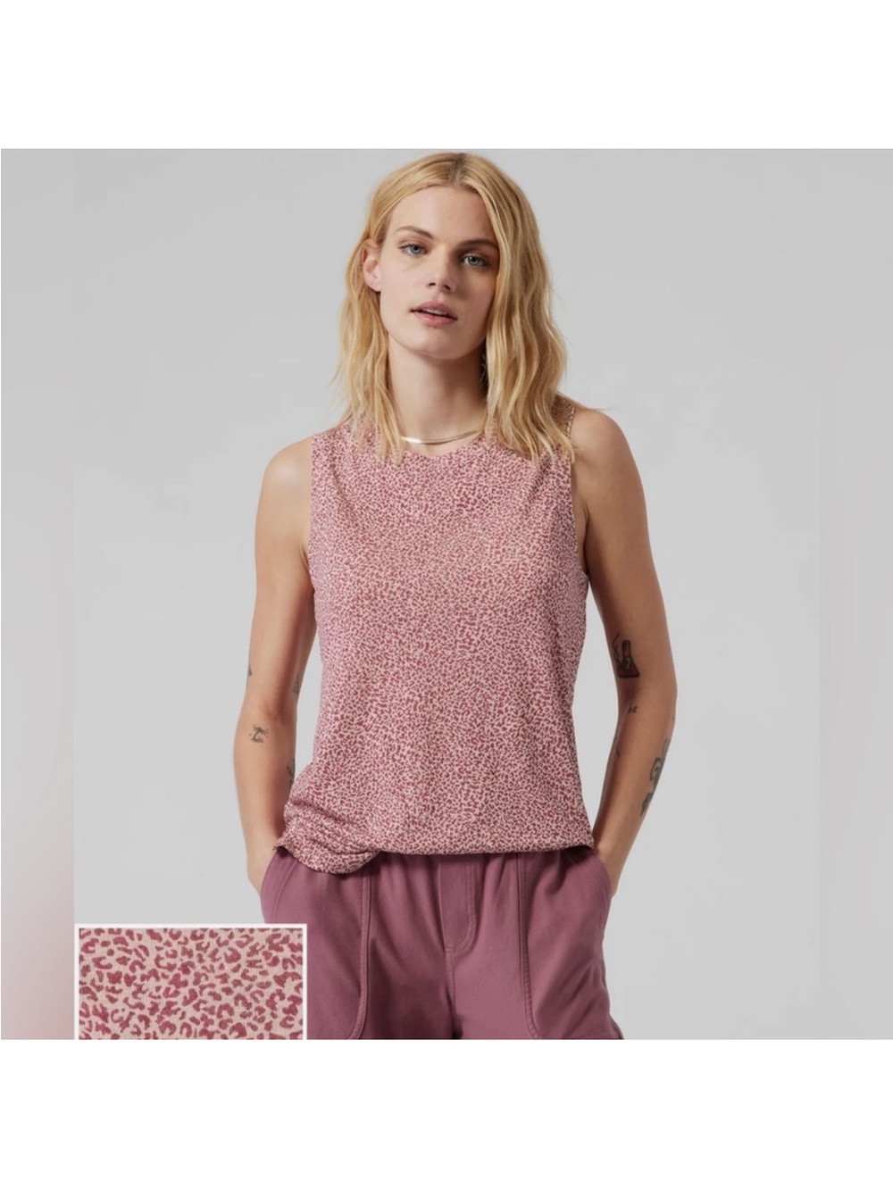 Athleta Breezy Tank in Rose Pink Micro Cheetah Print